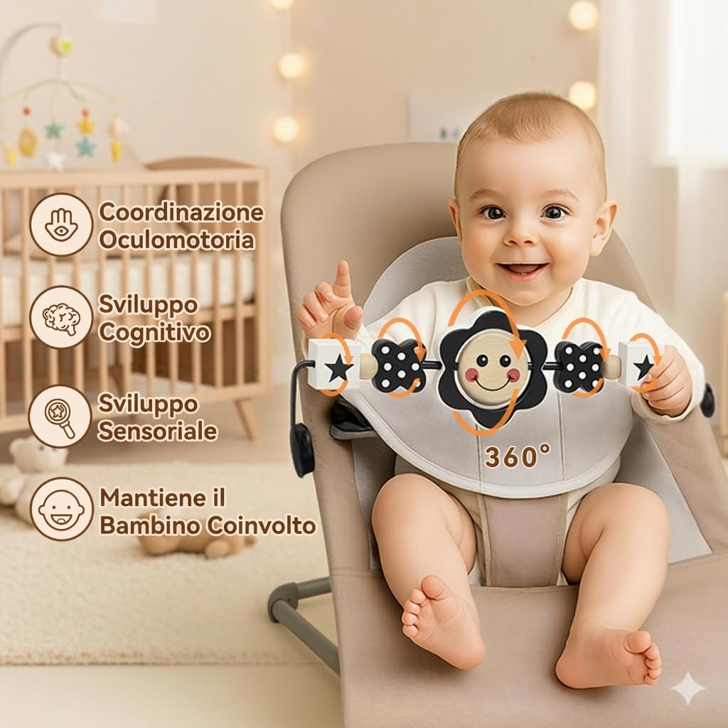 Baby Bouncer Toy Bar, Bouncer Toy Bar, facile da fissare e rimuovere, materiali adatti ai bambini, ideale per bambini, in bianco e nero (sorriso)