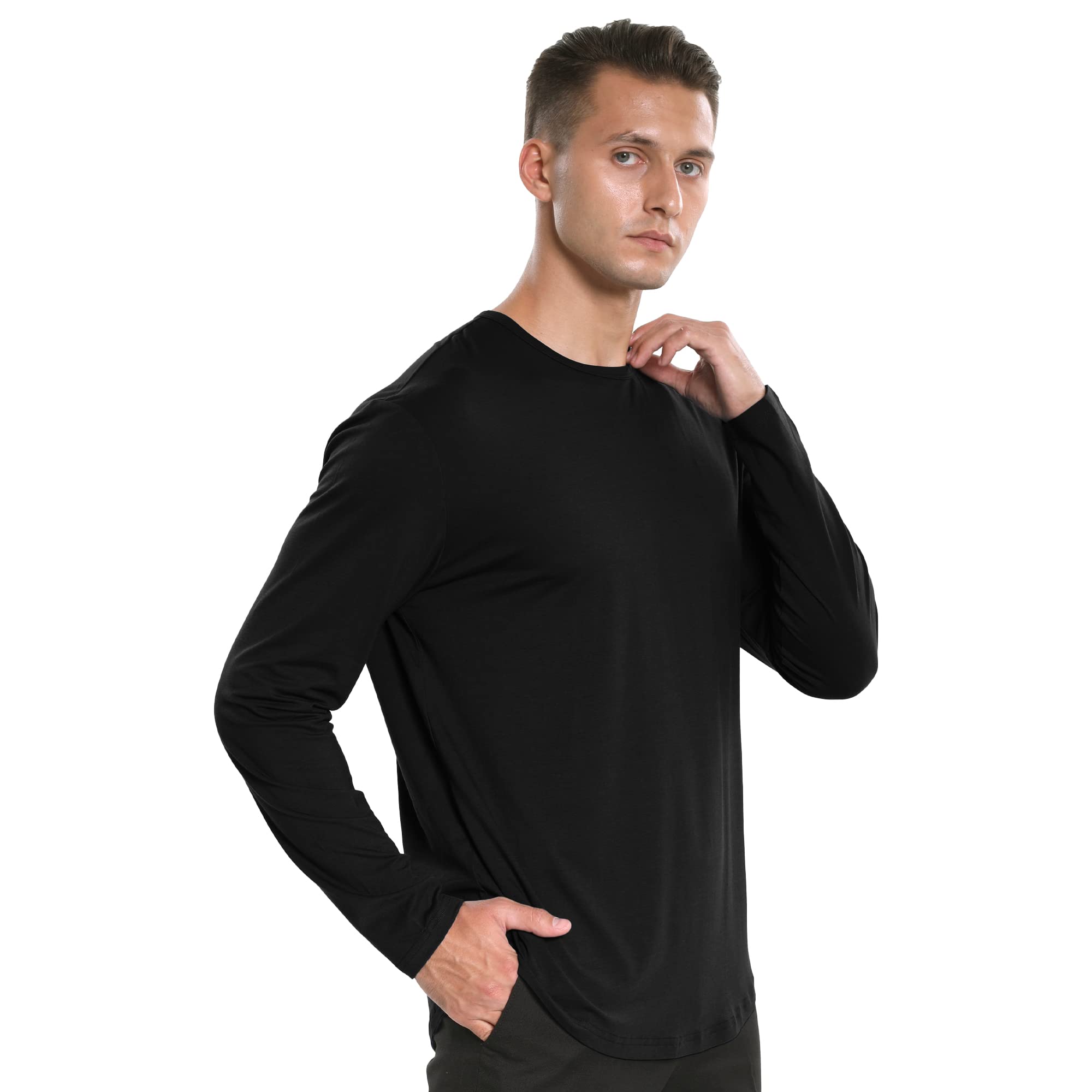 netdraw - Camiseta de bambú Ultra Suave para Hombre, con Dobladillo Curvo, Ligero y refrescante, Manga Larga y Corta