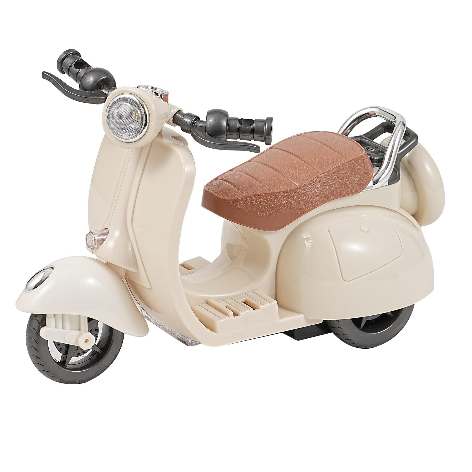 Mini Scooter Toy for Doll - Cute Small Dolls Creative Accessories, Fun Interactive 360 Degree Rotating Motorcycle Toy with Lights and Music White