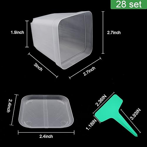 Miniatura 3 de Macetas cuadradas de plástico, 28 piezas de 3 pulgadas con platillos y etiquetas para plantas, macetas reutilizables para plantas de semillero,