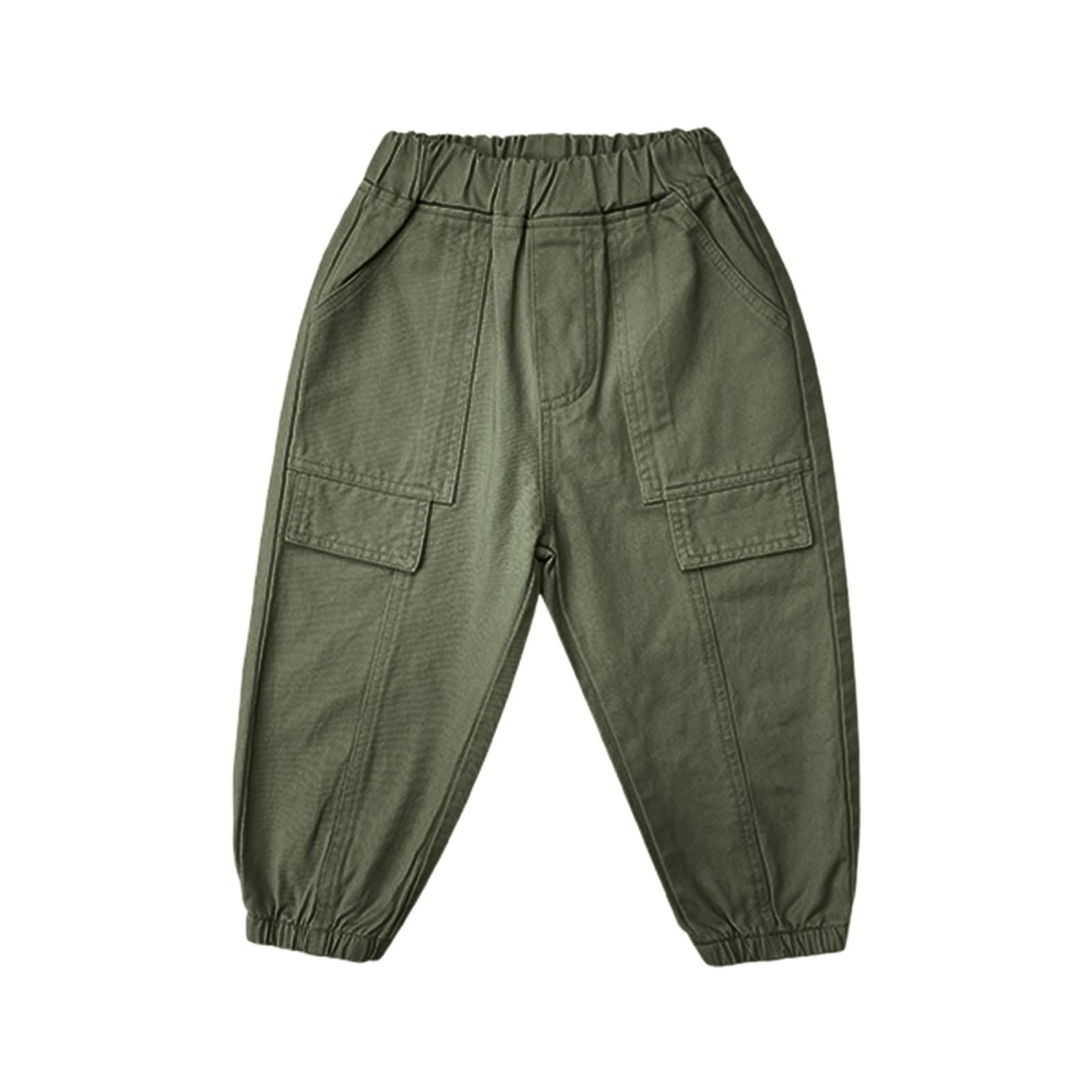Kids Boys Girls Cargo Pants Toddler Elastic Waist Solid Jogger Pants Casual Baggy Street Hip Hop (Green, 5-6 Years)