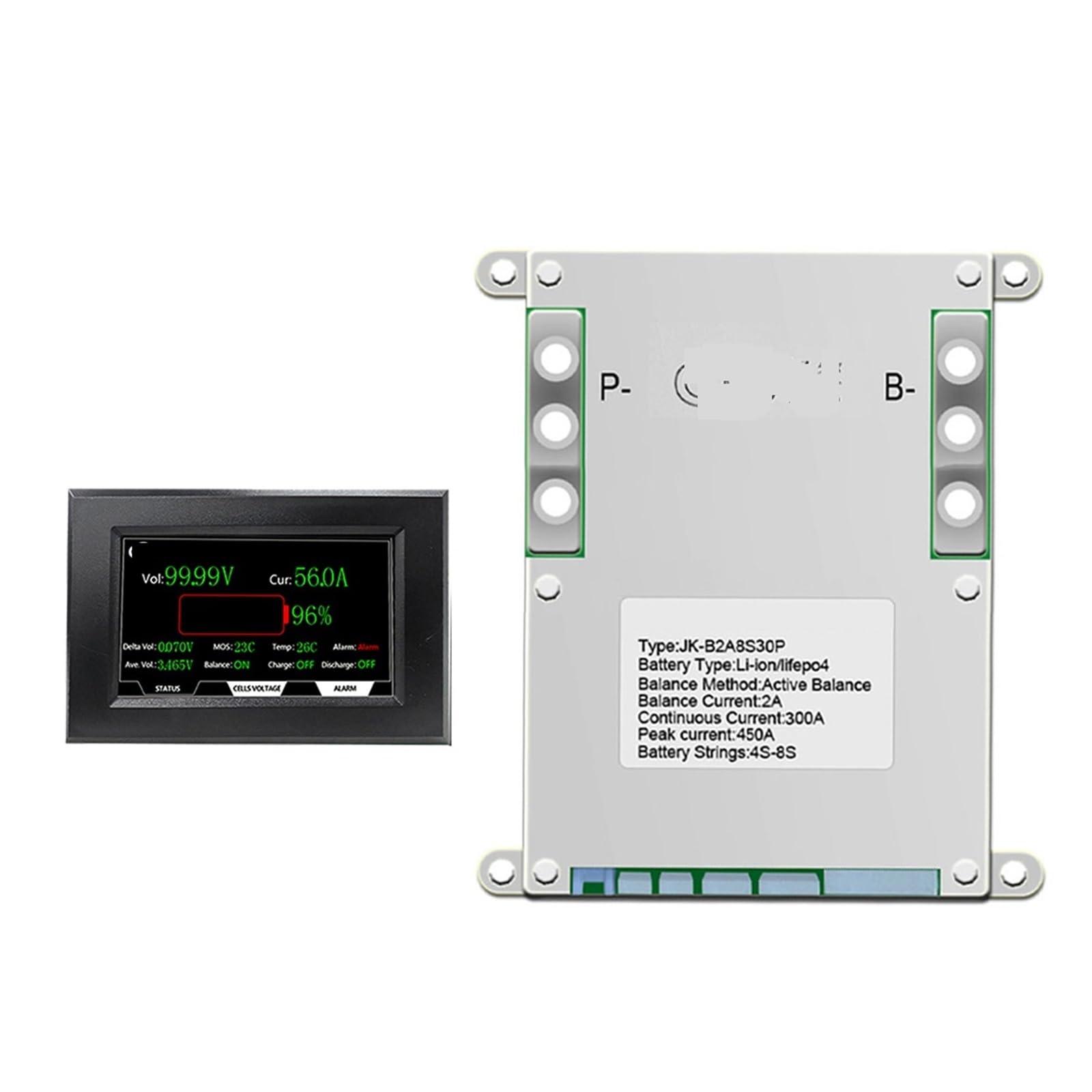 LDHJBNAC 300A JK-B2A8S30P 18650 2A Active Balance 8S 24V Lifepo4 Battery Ebike 4S 12V 5S 6S 7S RS485(JK-B2A8S30P-4.3LCD)