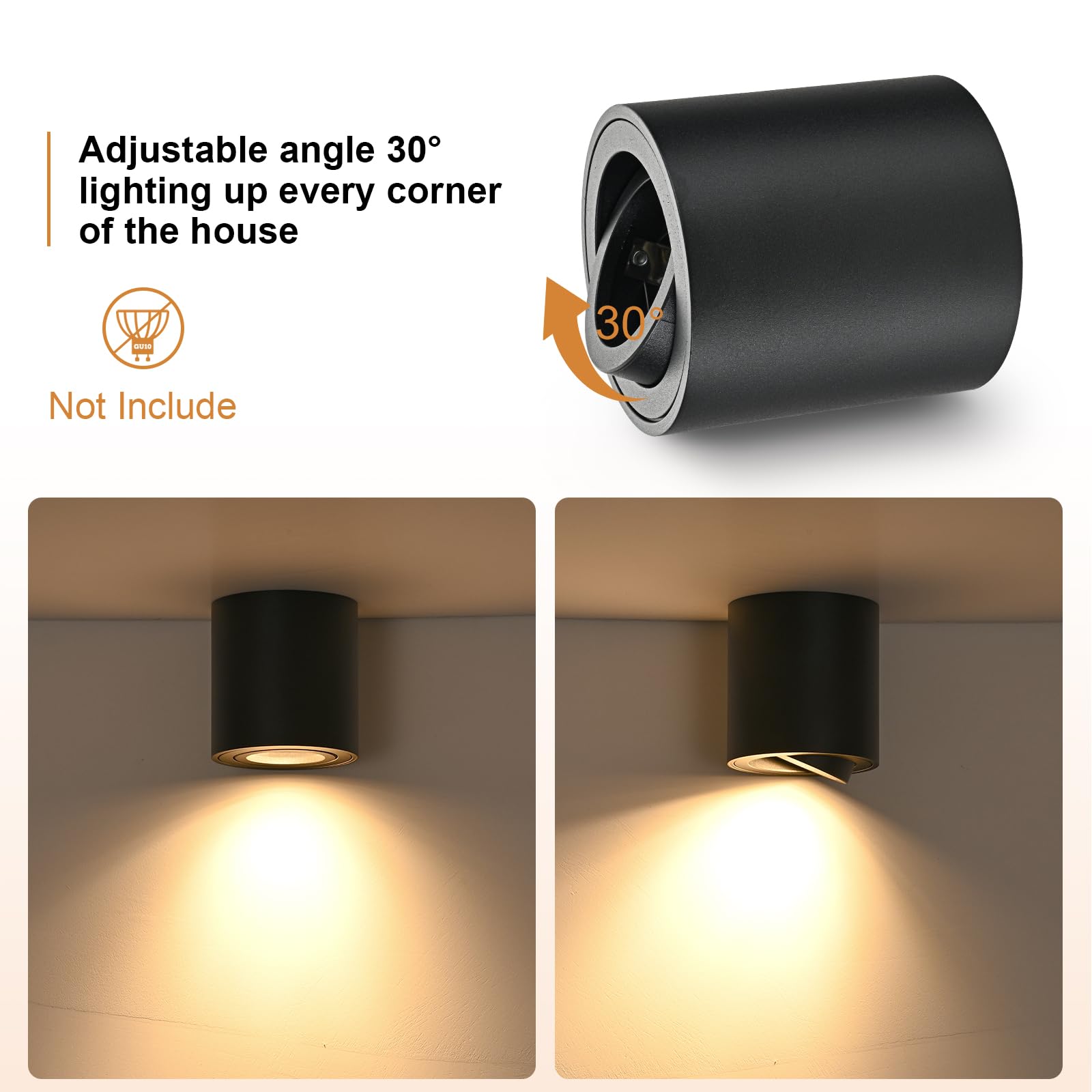 Faretto da Soffitto Orientabili Nero 6 Pcs, Faretti da Soffitto GU10 230V, Alluminio Faretto LED Interno Downlight, Faretti LED Soffitto Rotondo Plafoniera moderna,con attacco GU10