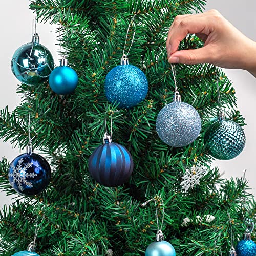 Loveinusa Christmas Ball Ornament Set, 100Pcs Shatterproof Christmas Tree Balls Assorted Blue Christmas Baubles Glitter Hanging Decorations For Xmas Tree Wreath Christmas Party #TOP4