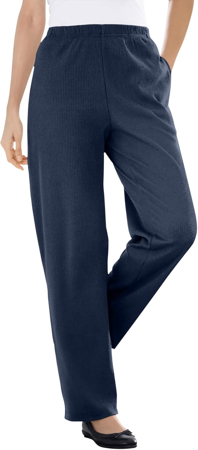 Woman Within Plus Size 7-Day Knit Ribbed Straight-Leg Pull-On Pants