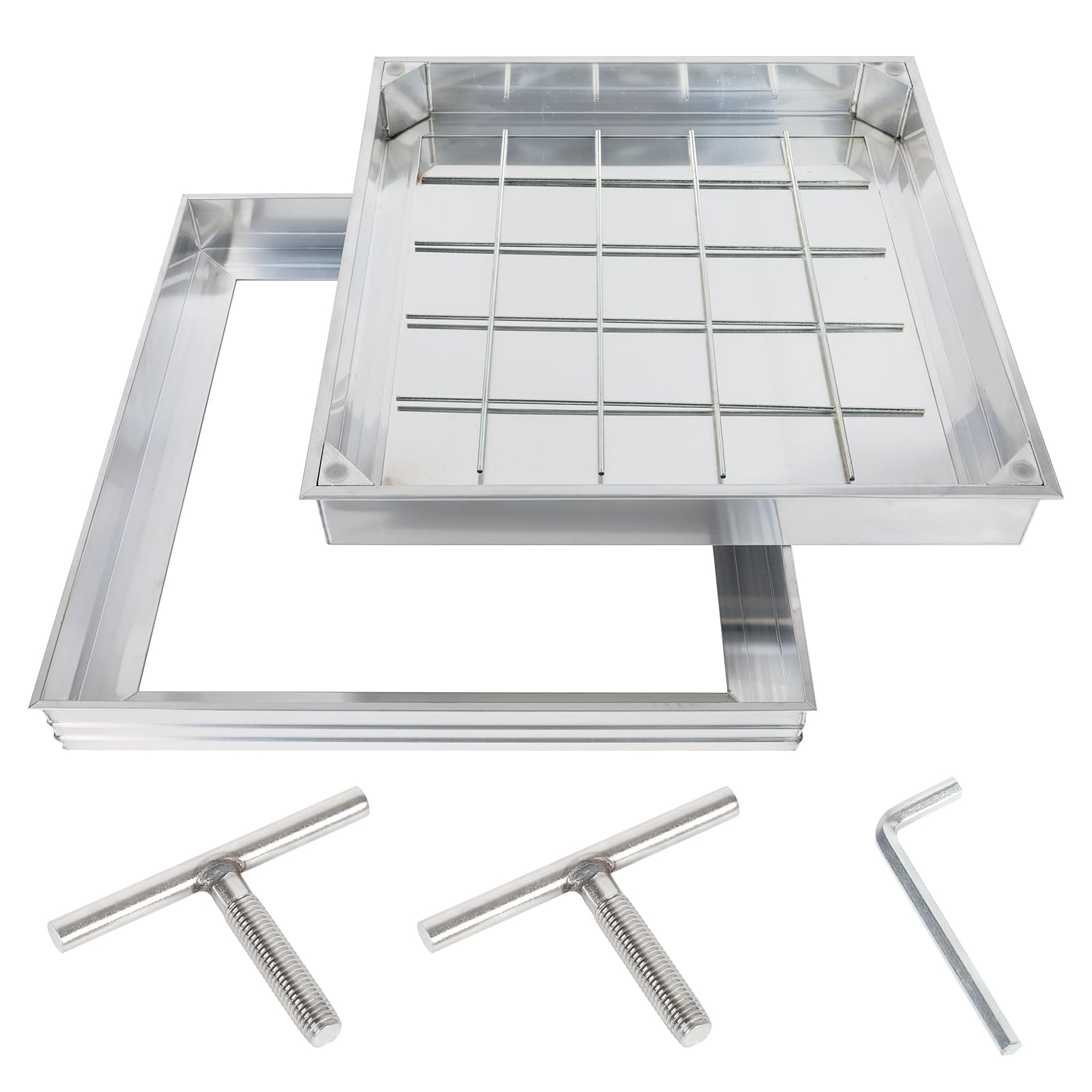 Recessed Manhole Cover and Frame 500x500x55mm Invisible Aluminium Alloy Inspection Chamber Cover Square Embedded Manhole Lid Kit with Handles for Patios Garden Courtyards Basement