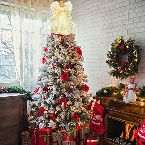 Angel Christmas Tree Topper Ornament With White Feather Wings, Xmas Trees Topper Star For Home Holiday Party Christmas Trees Decorations - Gold, 12 Inch #TOP5
