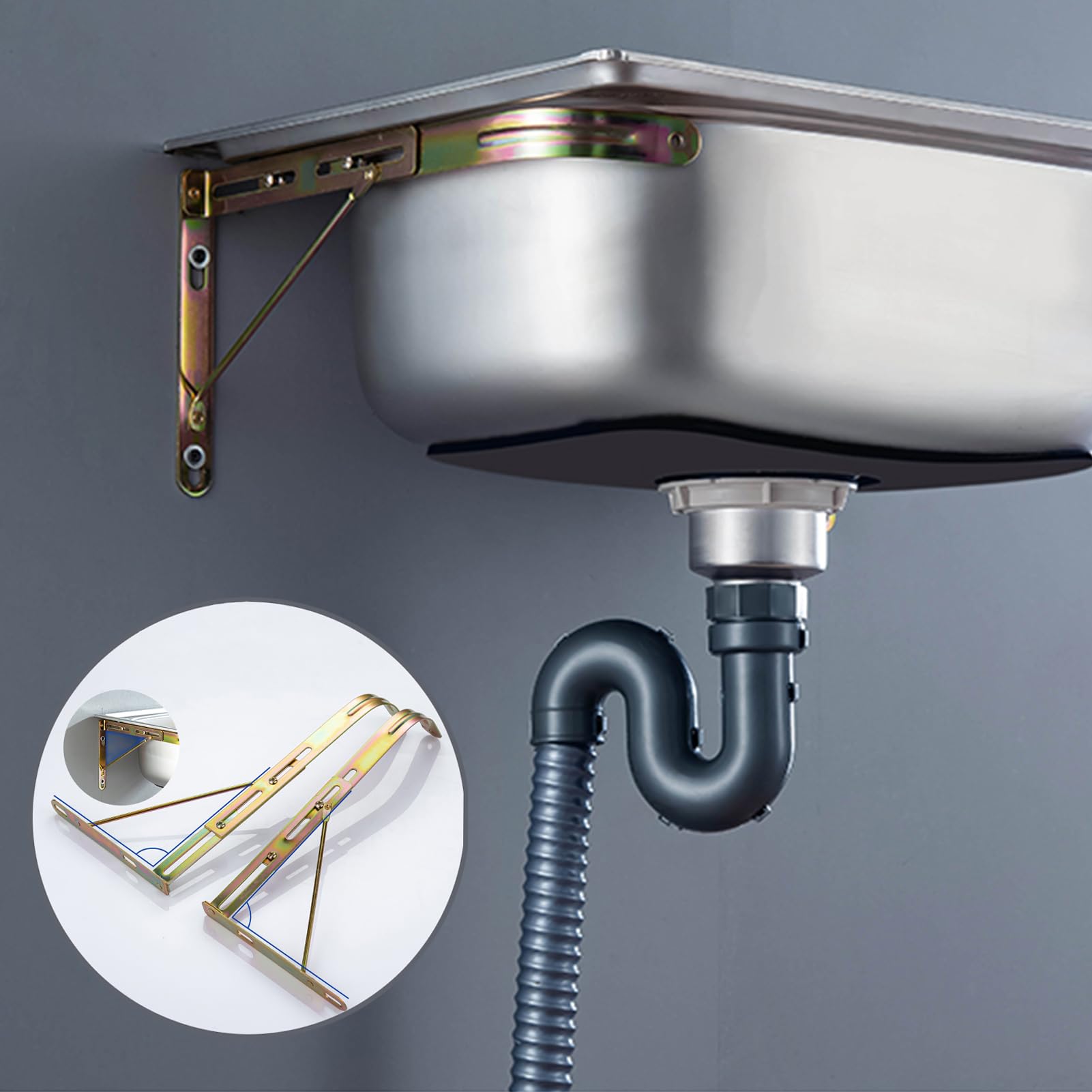 Lavello da Cucina,lavello Cucina in Acciaio Inox,lavamani,Montaggio a Parete,1 Vasca con Rubinetto,per Bagno,Cucina,Lavanderia,Facile Pulire (48x35cm)