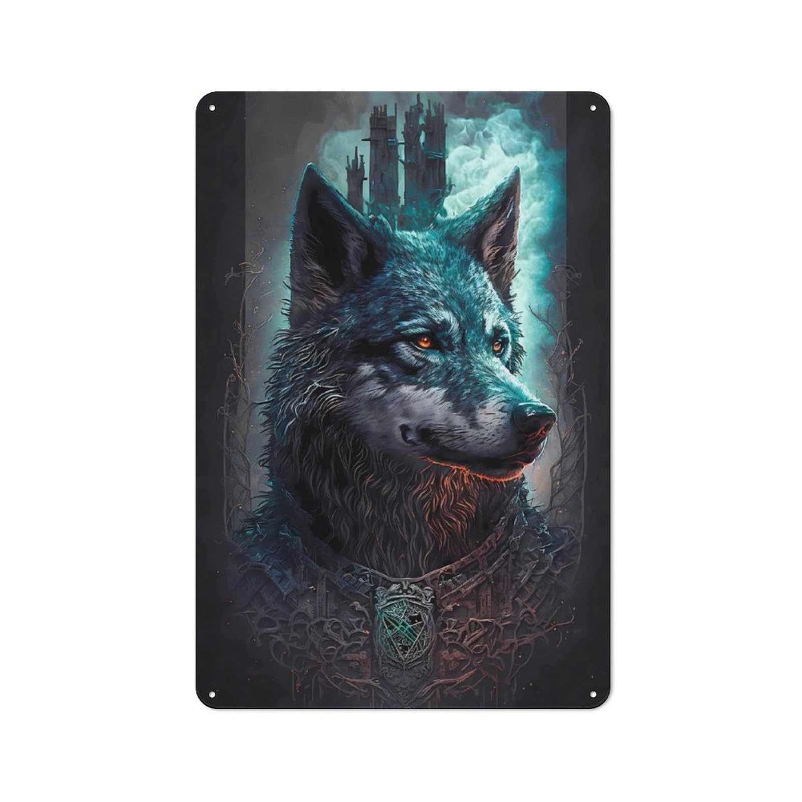 Junmoney Wolf Enchanted World Metal Wall Plaque With Design 30X20cm, Retro Novelty Wall Art For Bedroom, Kitchen, Office Or Living Room