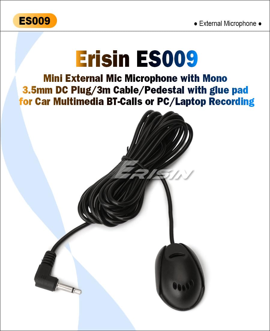 Erisin Externe Microfoon 3.5mm - Voor Auto Stereo, PC En Laptop - 3 Meter Kabel