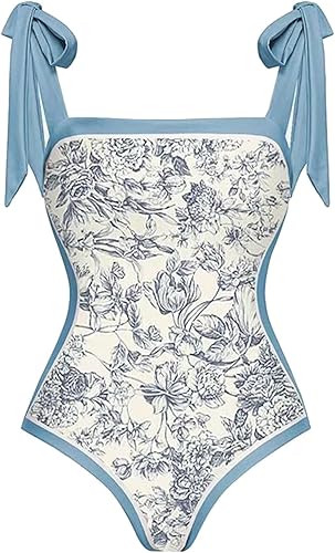 Miniatura 2 de SNKSDGM Traje de baño de una pieza para mujer, con control de abdomen, lindo traje de baño con estampado fruncido