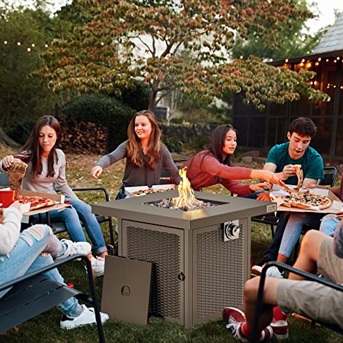 Outdoor Fire Table With Lid And Lava Rocks, 28 Inch Gas Fire Pits 50,000 Btu. Fireplace Add Warmth And Ambience To Gatherings And Parties On Patio Garden Backyard, Brown #TOP5