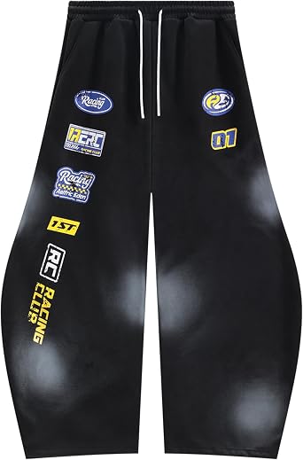 Aelfric Eden Racing Logo Patches Print Super Baggy Barrel Sweatpants Casual Elastic Waist Unisex Graphic Lantern Trouser
