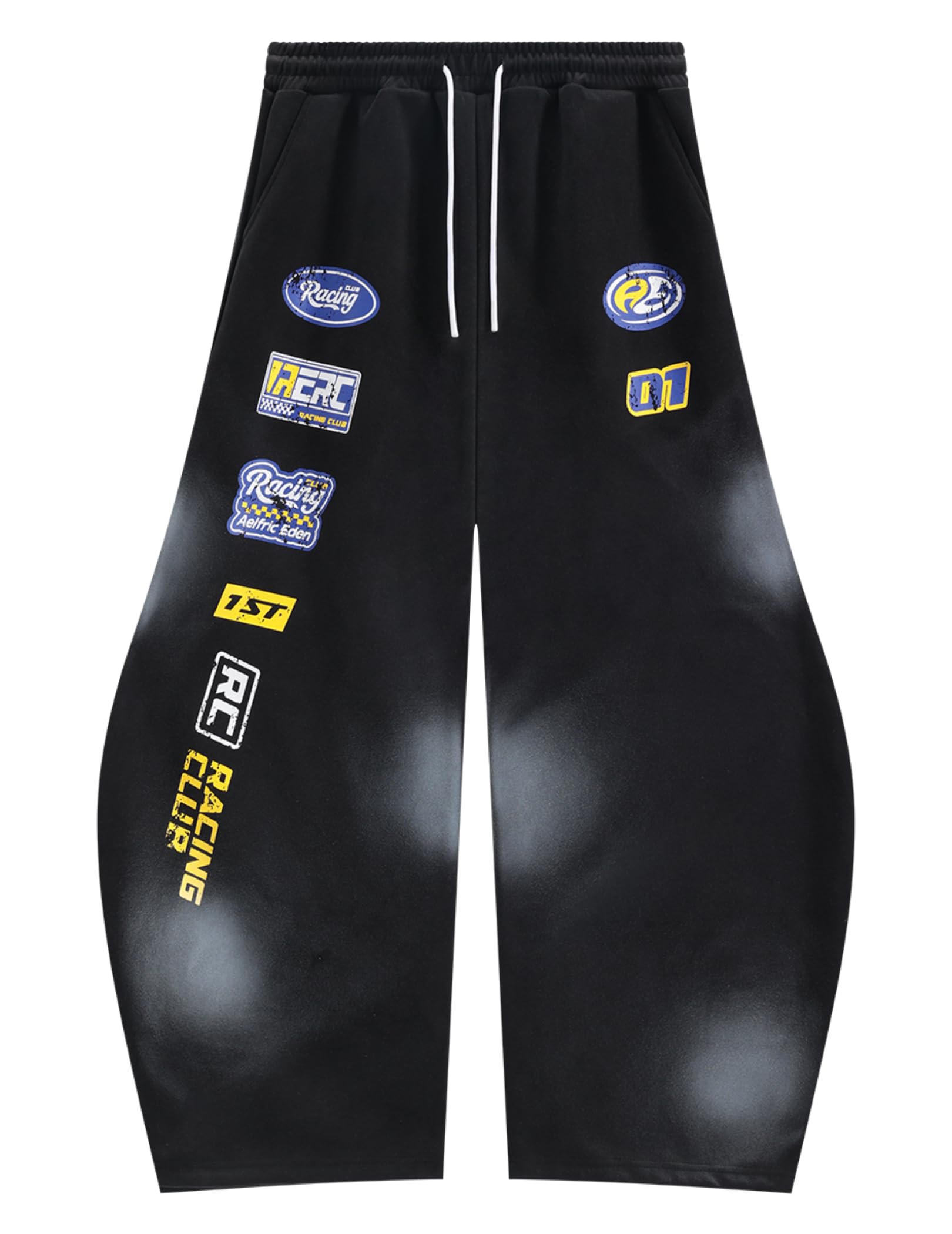 Aelfric Eden Racing Logo Patches Print Super Baggy Barrel Sweatpants Casual Elastic Waist Unisex Graphic Lantern Trouser