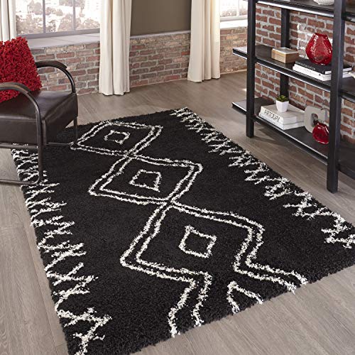 Momeni Rugs Maya Collection, Ultra Thick Pile Shag Area Rug, 7'10" X 9'10", Black #TOP1
