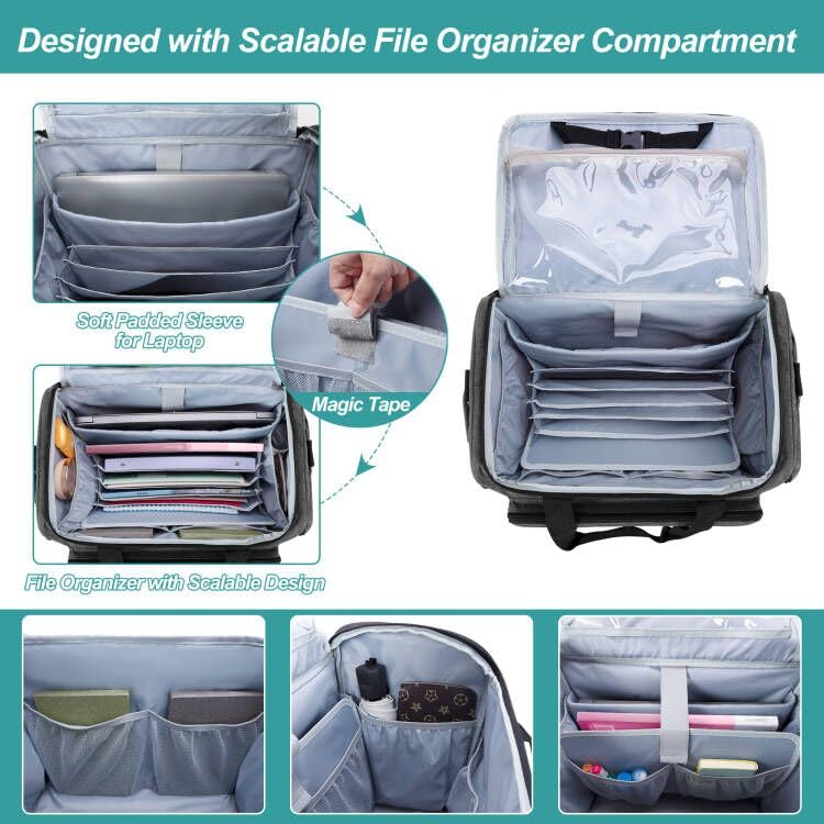 Luxja Lehrertasche Damen Groß, Lehrertasche Trolley, Lehrertrolley für Reisen & Schule, Rollende Laptoptasche Frauen mit Rädern, Grau