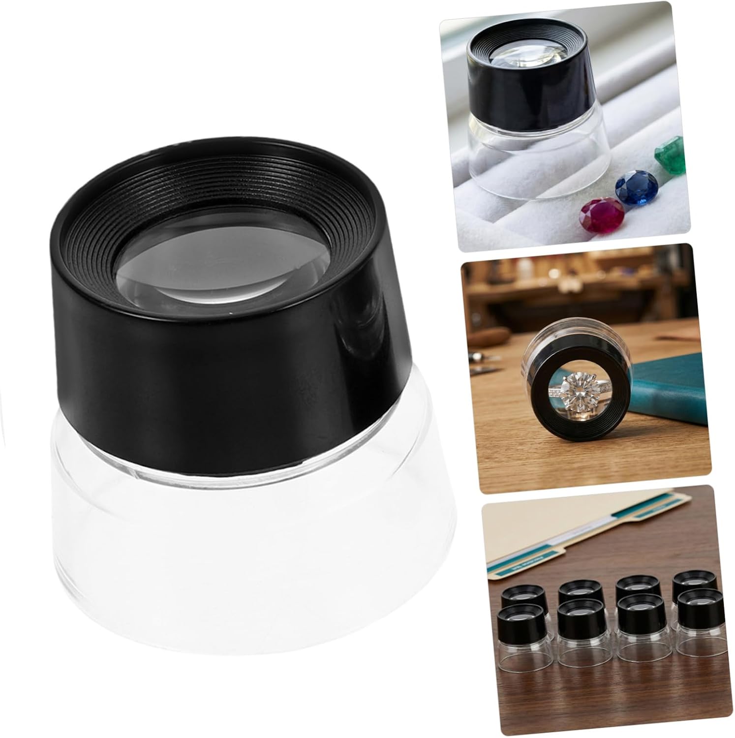 BETOOKY 8pcs Cylindrical Jewelers Loupe 10x Magnifier with Premium Optical Glass Portable Loupe for Jewelry and Stamps Inspection Watch Repair Black Abs and Glass