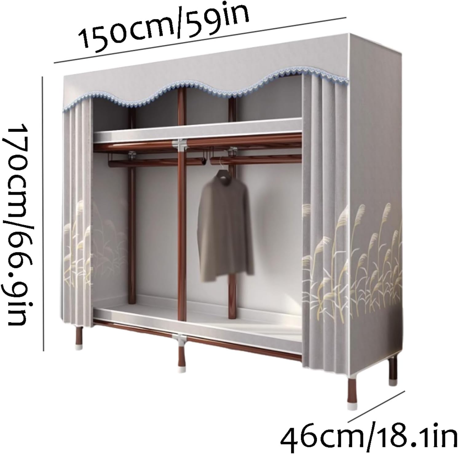 カーテンスペースを備えたコットンポータブルクローゼットポータブルワードローブの衣服クローゼットクローゼットはすばやく組み立てられやす