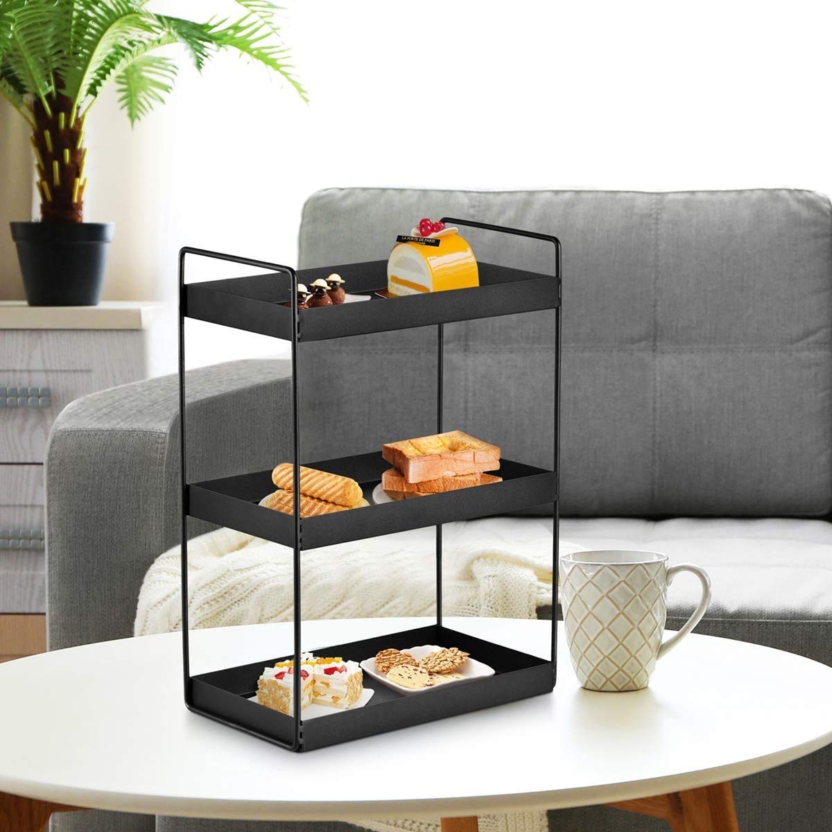 Küchen Gewürzregal Standregale mit 3 Ebenen Duschablage aufbewahrung Badezimmer Arbeitsplatte Unterschrankregal Organizer Vanity Tray Kosmetik & Make-up Lagerung, Schwarz