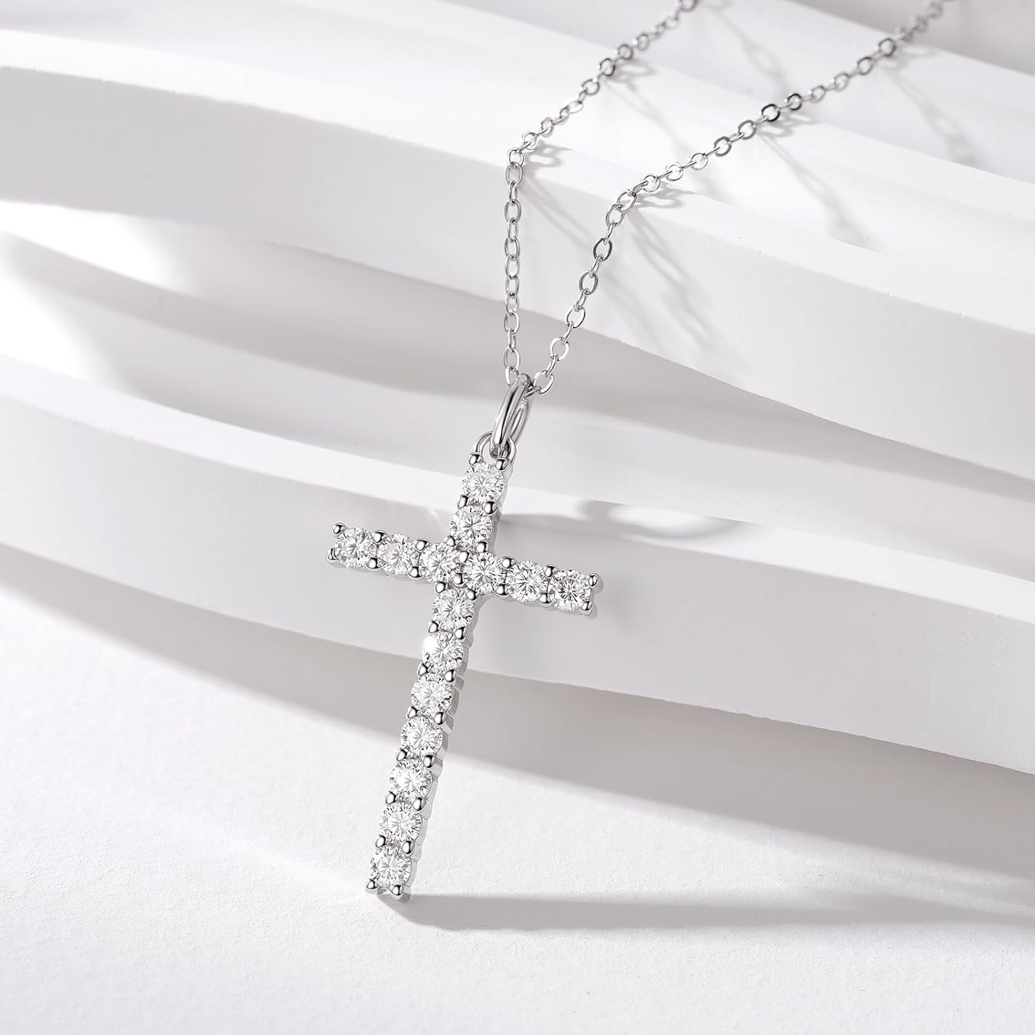925 Sterling Silver Cross Necklace for Women, 18K Gold Moissanite Diamond Cross Necklace Pendant for Women Girls, 18''+2'' Extender Silver Chain - Image 6