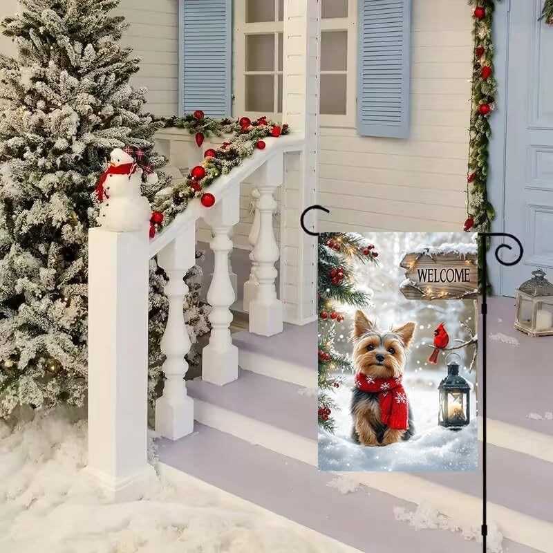 Winter Yorkie Garden Flags 12x18 Double Sided, Small Burlap Holiday Snow Cardinal Dog Garden Flag Winter Christmas Outdoor Yard Decorations Porch Lawn Flags for Outside - Image 7