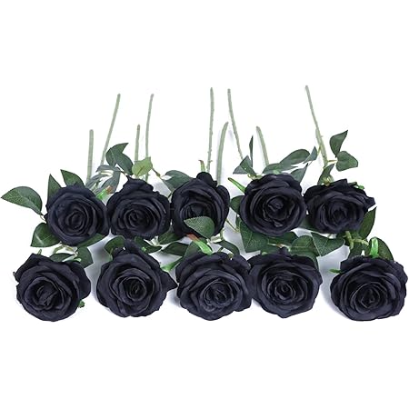Amazon.com: TUZAZO 10pcs Black Roses Artificial Flowers, Single Stem ...