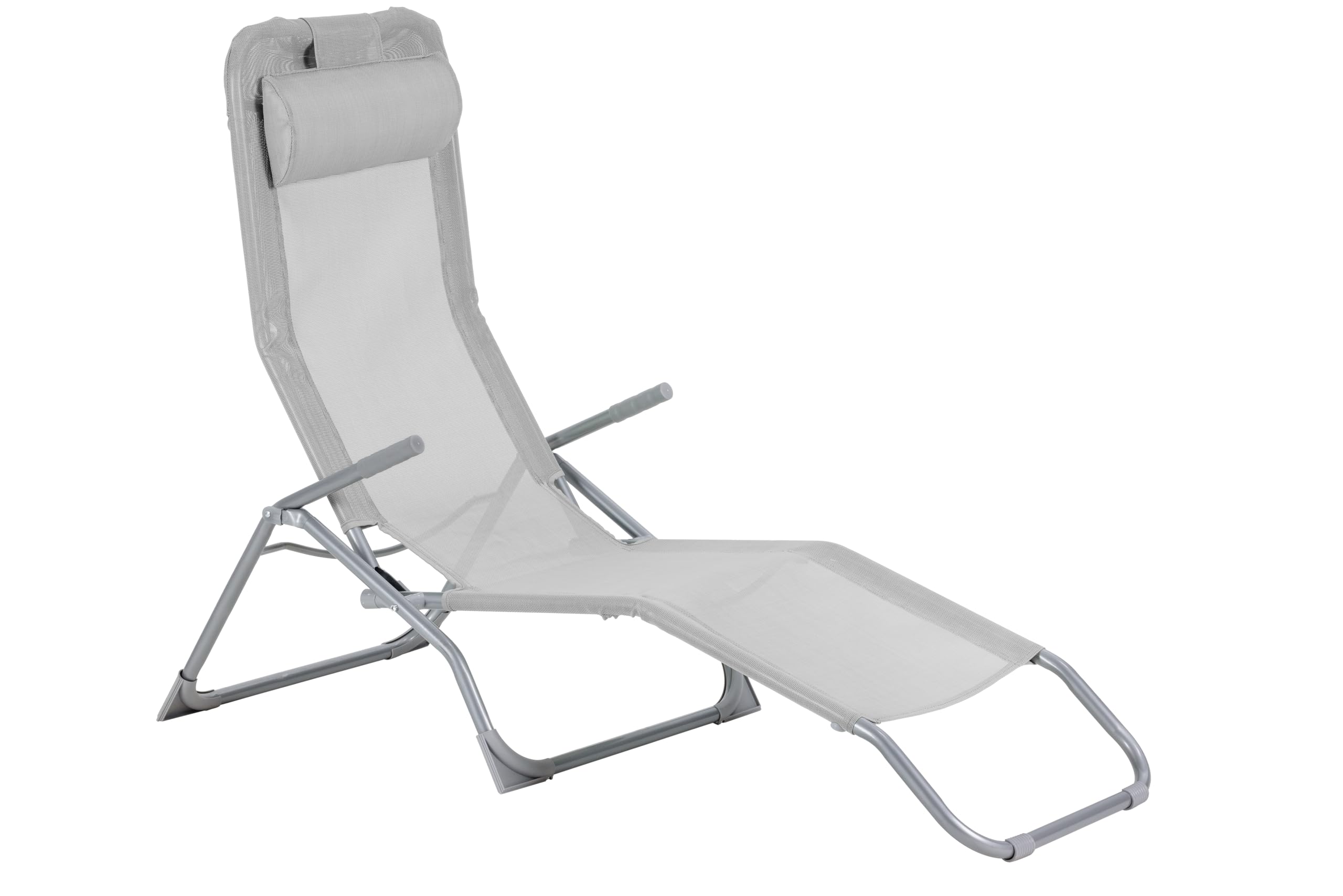 aro Tumbona de Exterior Plegable Charles, Acero/Textil, Silla con Reposabrazos y Reposacabeza, Reclinable, Plata