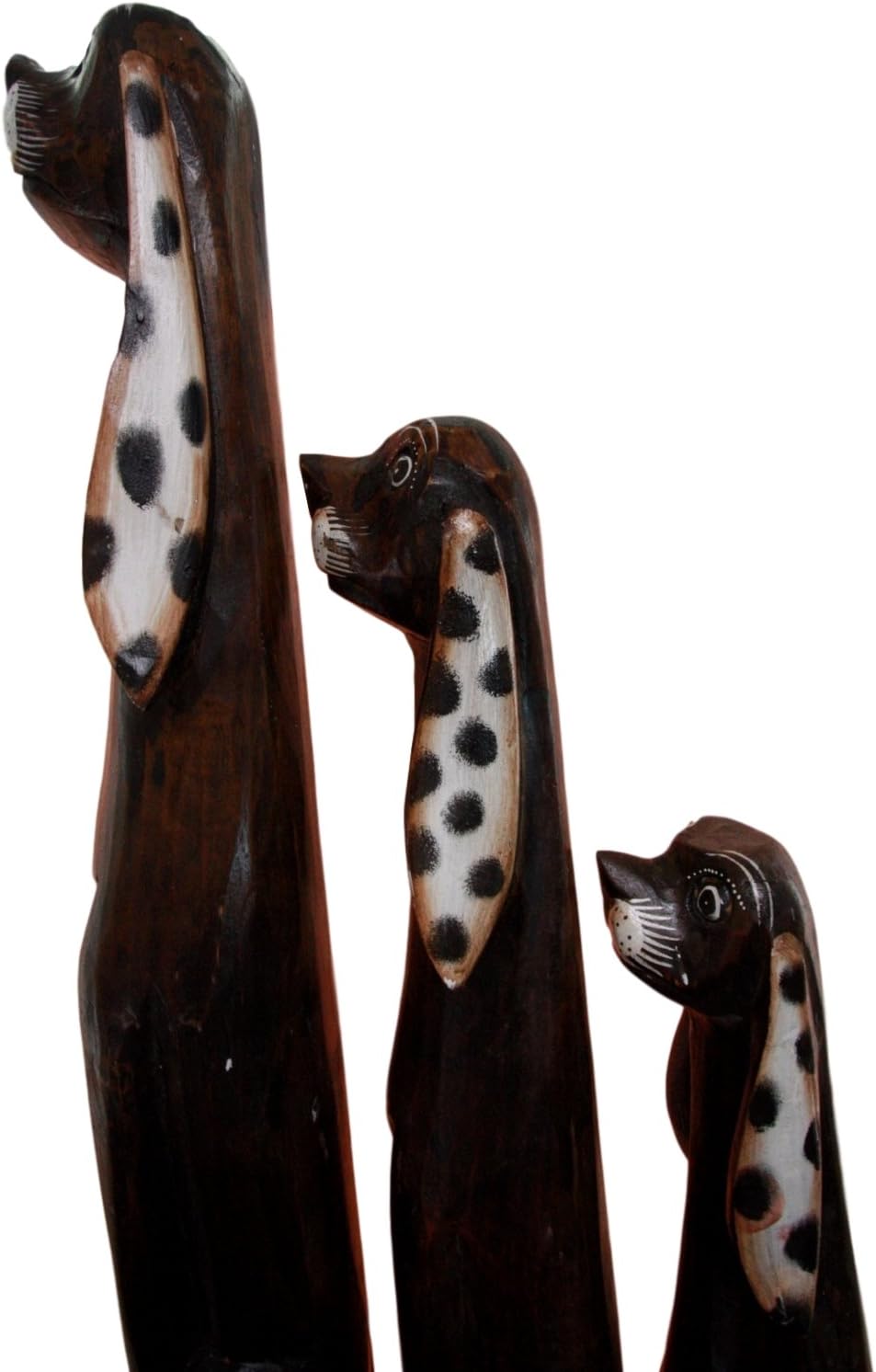 Balikraft Hand Made Wood Artisans "Anjing Tutul" Large Canine Hound Dog Family Set of 3 Decorative Figurines 38.5"H