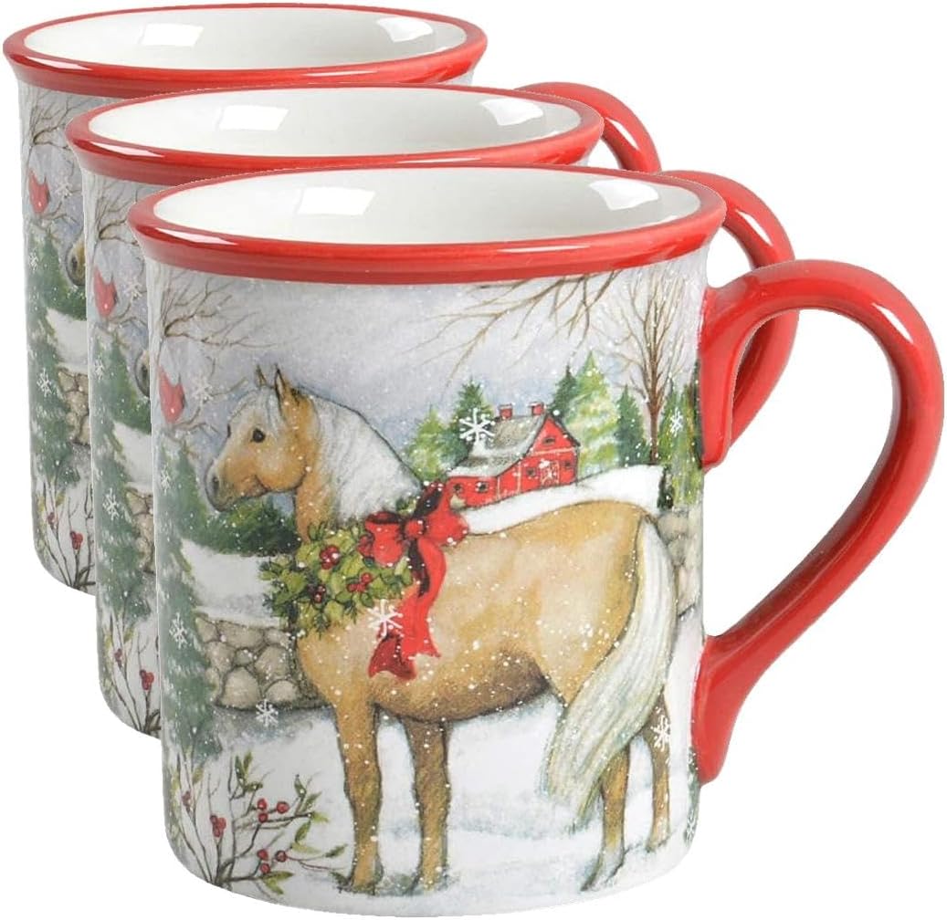 Certified International 22803SET4 Christmas on The Farm 18 oz. Mug, Set of 4 Assorted Designs, One Size, Multicolor