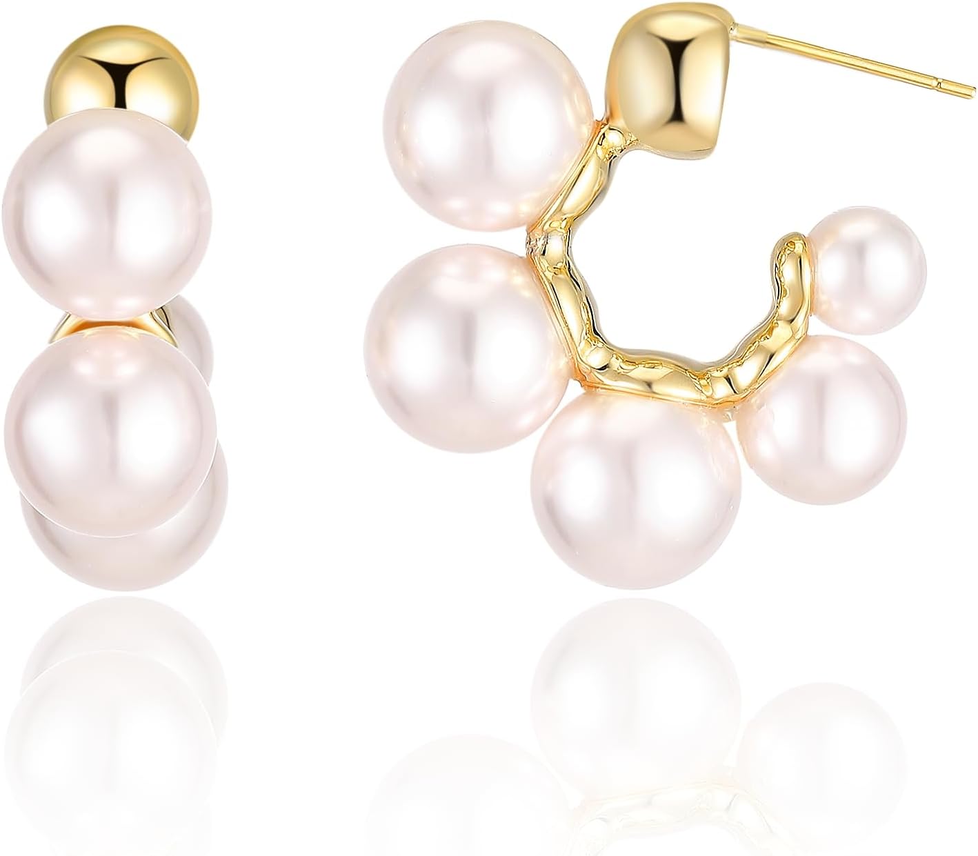Pearl Hoop Earrings for Women 14K Gold Plated Small Lightweight Open Large Circle Round Freshwater Cultured Pearl Stud Earrings Jewelry Gift - AAA+ Quality