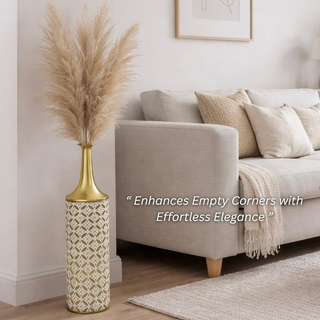 Leewadee Large Floor Vase in Metal with Removable Lid - Modern Tall Decorative Vase in Gold, 26″ - Sleek Home Decor Accent for Pampas Grass, Dried & Faux Stems