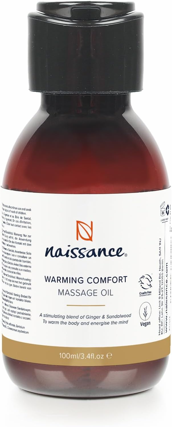 Naissance Warming Comfort Massage Oil 100ml – Warming Ginger & Sandalwood Oils – Soothing Massage Oil for Stress Relief, Relaxation & Muscle Warmth