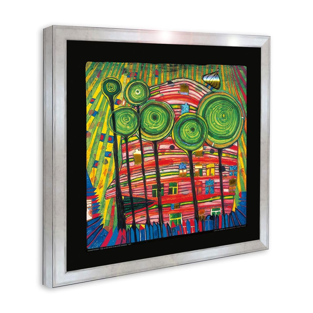 artissimo Premium-Kunstdruck gerahmt 53x53 cm AG4683 – Friedensreich Hundertwasser Dingsdas wachsen in geliebten Gärten – Bild mit Rahmen, Wandbild, Poster, Wanddekoration