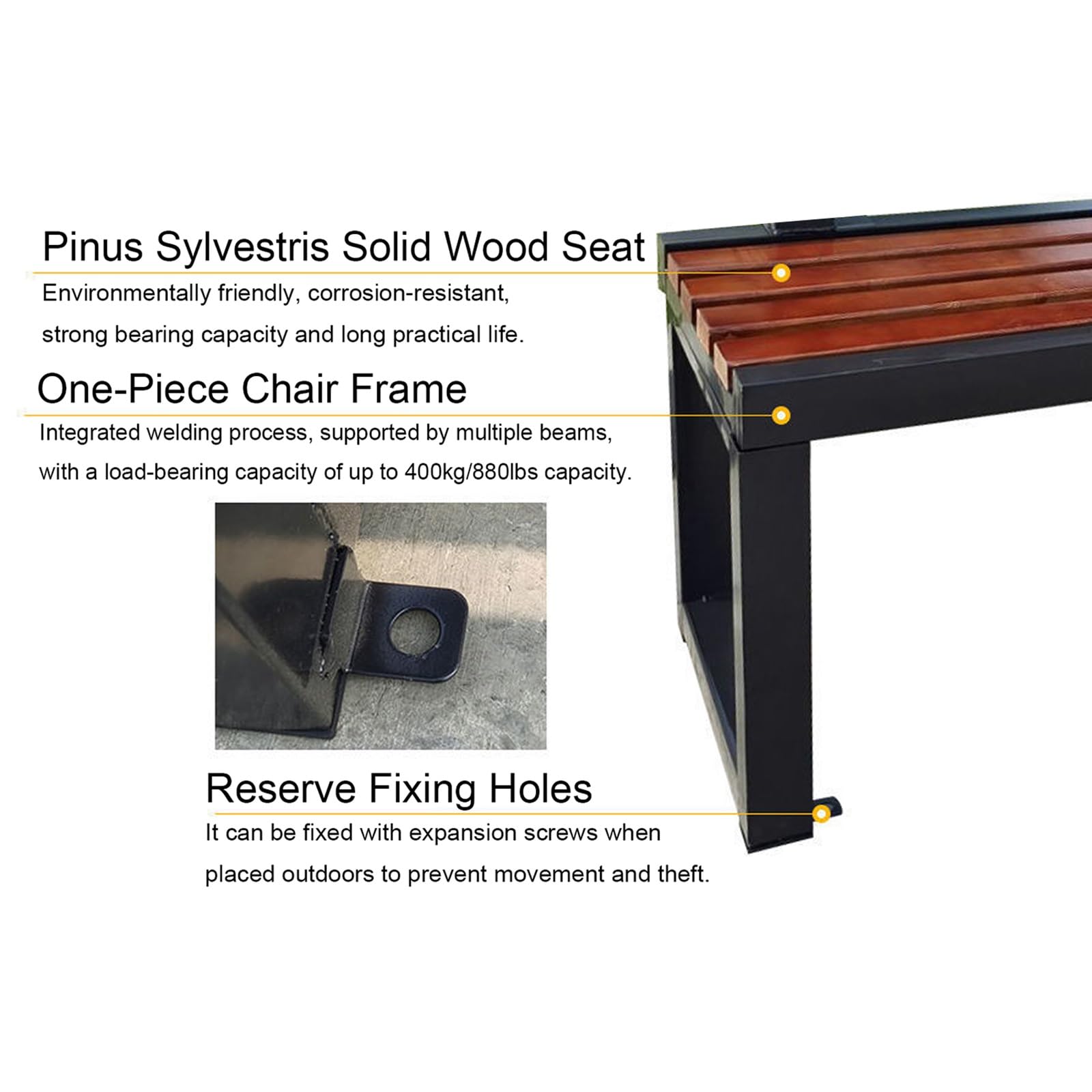 Panchine da Giardino Panchina da Parco con Struttura in Metallo e Legno di Plastica Resistente Alla Corrosione Posti a Sedere 1-3 Persone Panchina da Esterno Senza Schienale for Prato, Parco, Terrazza