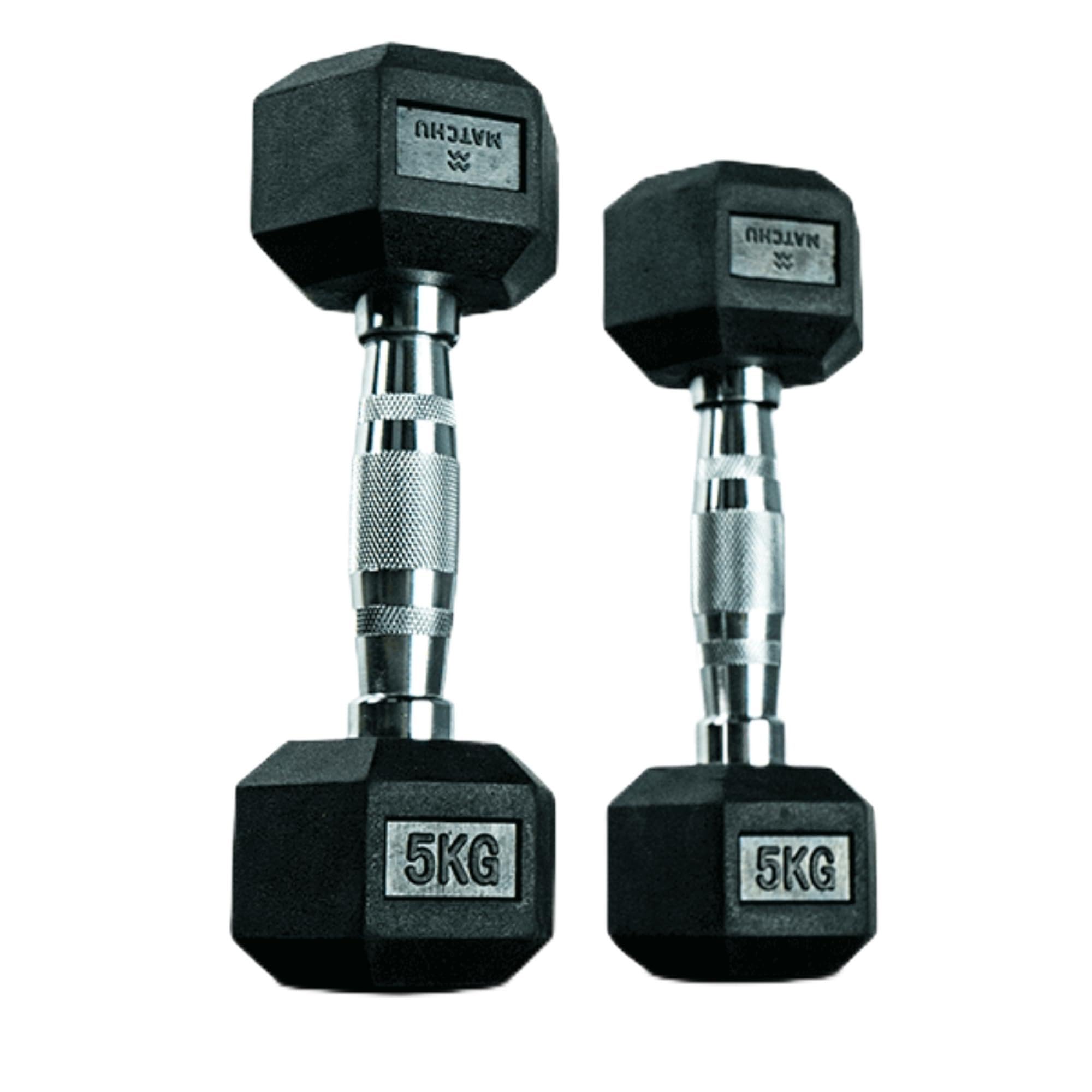 Matchu Sports | Manubri | Manubri Hexa | Set di 2 pezzi | Disponibile in 5, 7.5, 10, 12.5, 15, 17.5 e 20 KG | Gomma | Nero