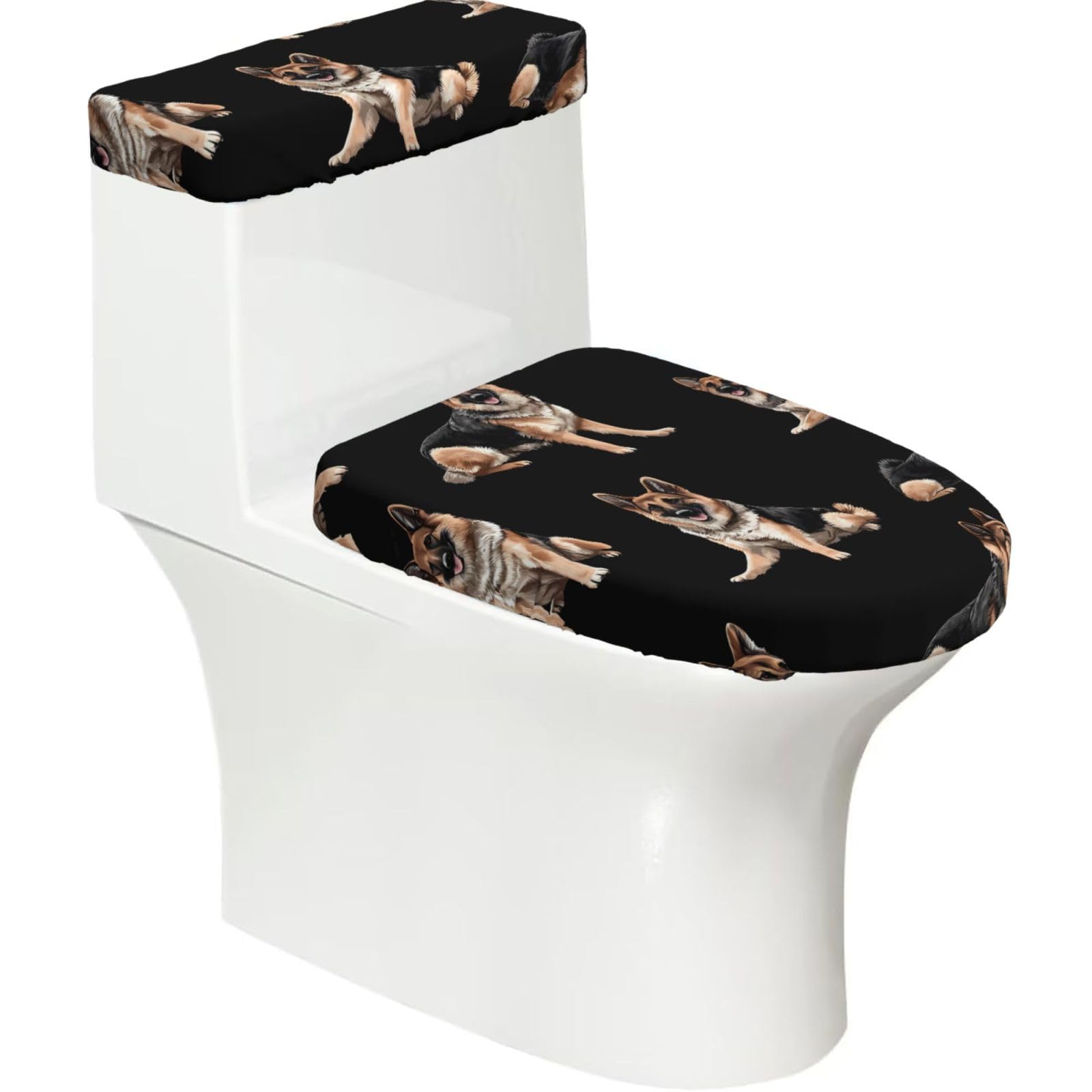 X Psblty German Shepherd Dog Toilet Seat Cover Set 2 Piece Bathroom Decor Toilet Lid Cover With Tank Top Cover Stretch Fit Soft Fabric For Home 15-21 Inch