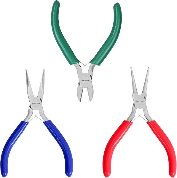 WORKPRO Jewelry Pliers Set, 3 Pack Jewelry Making Tool Kit- Needle Nose Plier/Chain Nose Plier, Round Nose Plier and Wire Cutter for Charm Bracelet, Jewelry Repair, DIY Crafts, Jewelry Makin