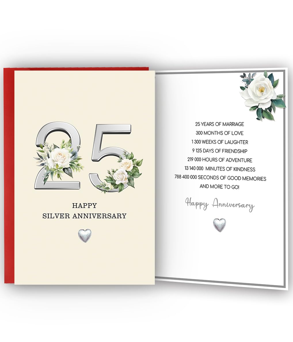 Bestmelo 25 Year Anniversary Card,25 Year Anniversary Card Gifts,25th Wedding Anniversary Day Gifts,Happy Silver Anniversary,8x5.3 Inches,Double-Sided