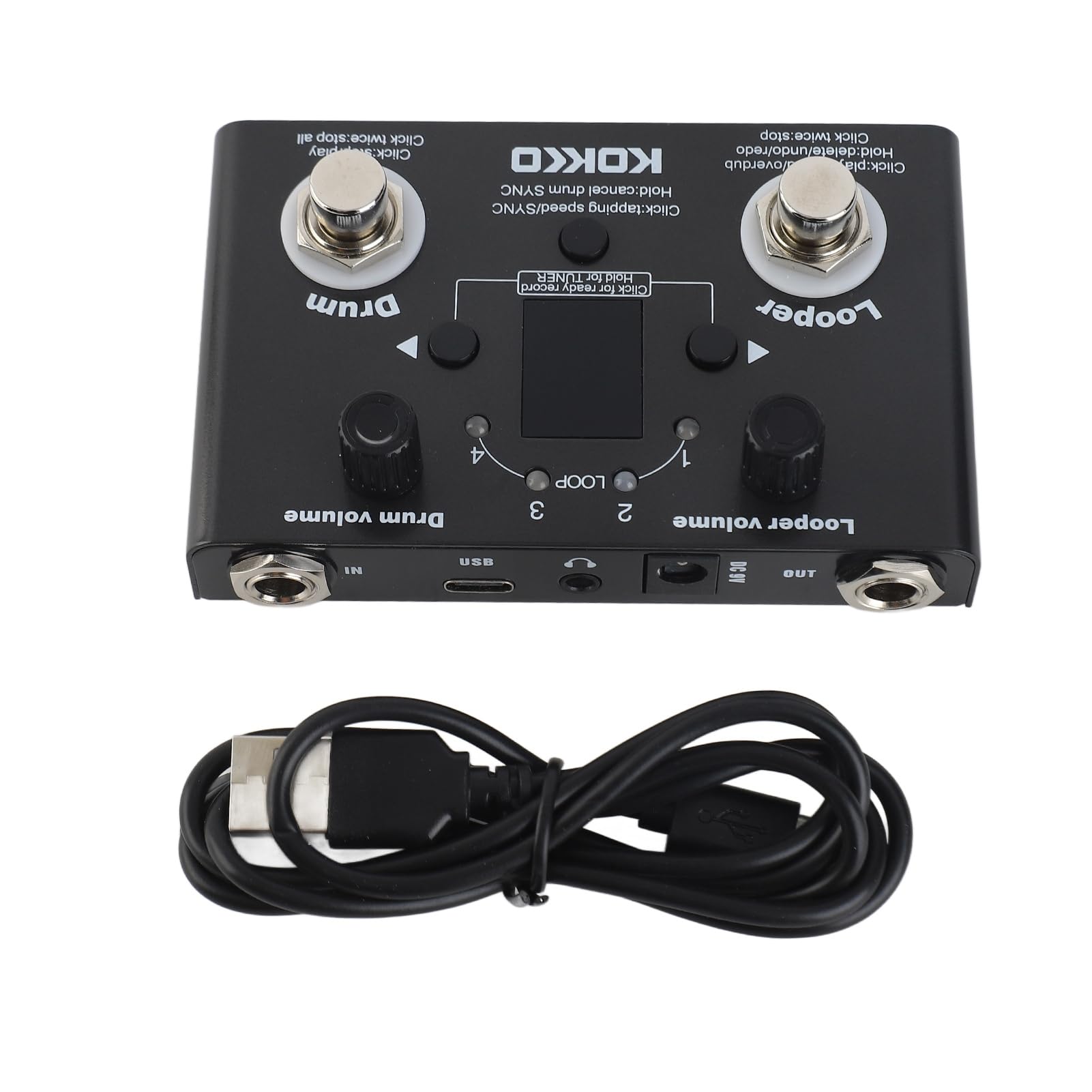 Domary Pedale Drum Looper con 30 Tipi di Batteria, 4 Slot Loop, Registrazione 11 Minuti, Girapagina BT, Accordatore per Tastiera Chitarra Basso