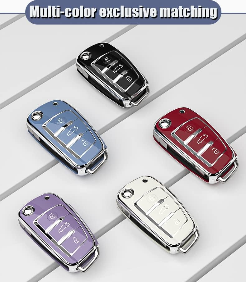 Miniatura 7 de ontto Funda para llavero Audi Flip Key Fob para A1 A3 A6 Q2 Q3 Q7 cubierta remota para R8 RS3 RS6 S3 360Funda de protección completa para llaves de