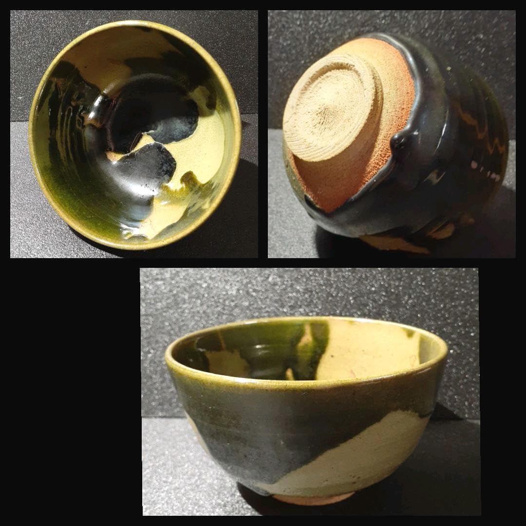 Amazon.co.jp: 唐津焼 現代作家作 緑釉 掛け分け 抹茶茶碗 茶道具 茶器