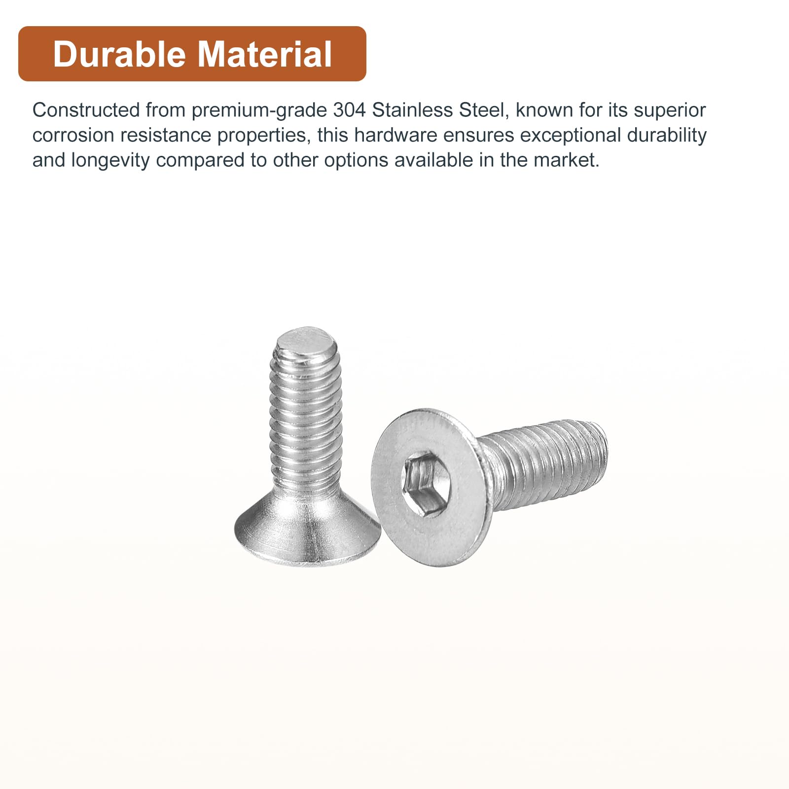 DTGN M4-0.7 x 12mm Flat Head Socket Cap Screws, 100 Pack 304 Stainless Steel Hex Socket Flat Head Screws, Full Thread - Image 3