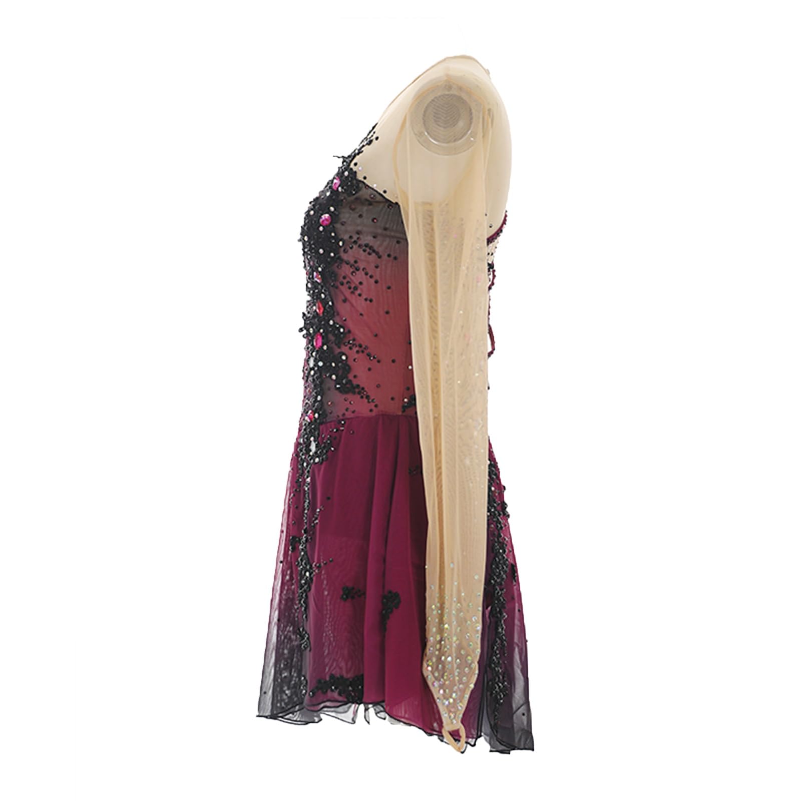 Eiskunstlaufkleid for Damen, Funkelndes Eislauf-Outfit, Langärmliger Trikotanzug Mit Rock
