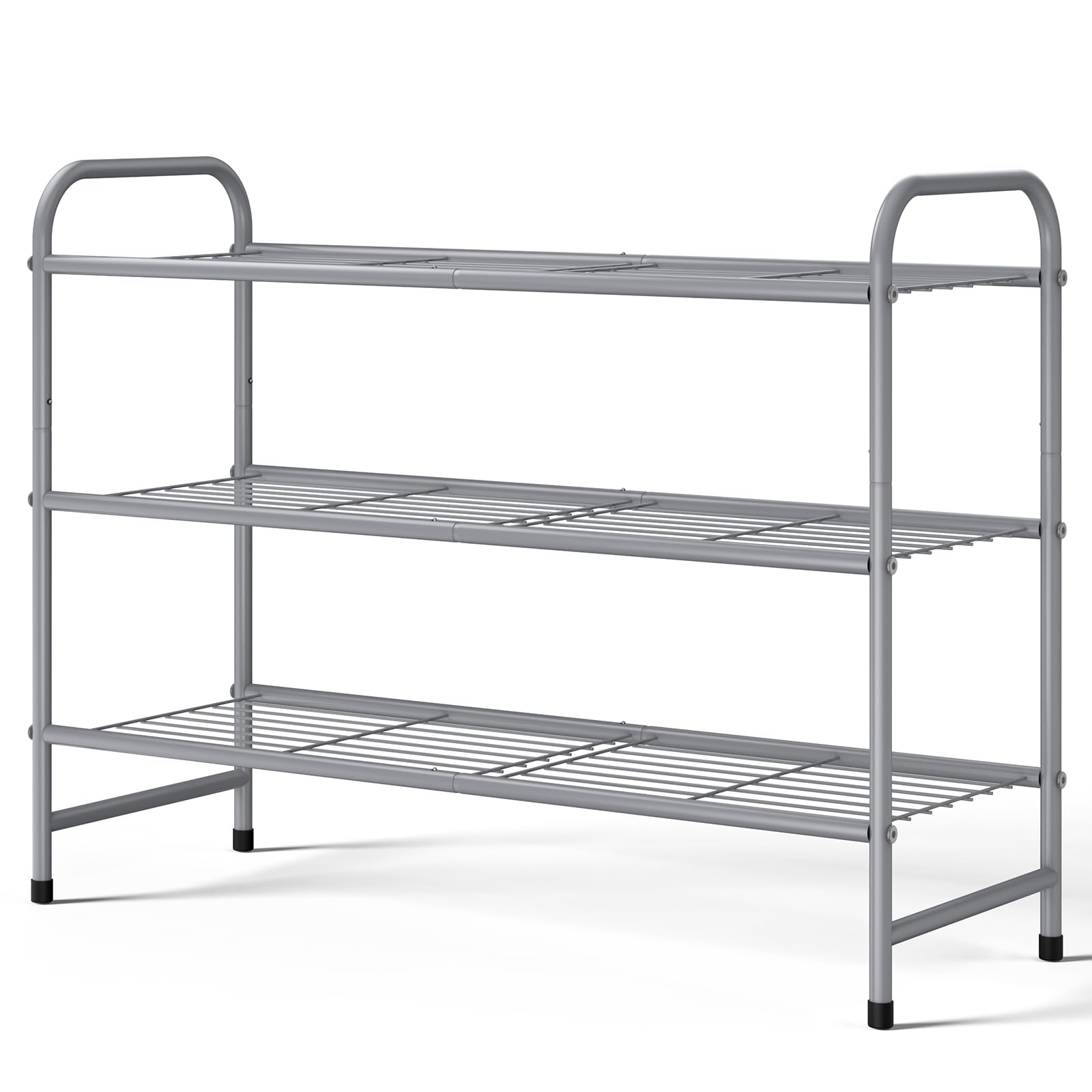 Kitsure Shoe Rack - Stainless Steel Shoe Organizer, Sturdy Shoe Rack for Closet and Front Door Entrance, Free Standing Shoe Shelf, Closet Organizers and Storage, 25.6" Wide - 3 Tier, Grey