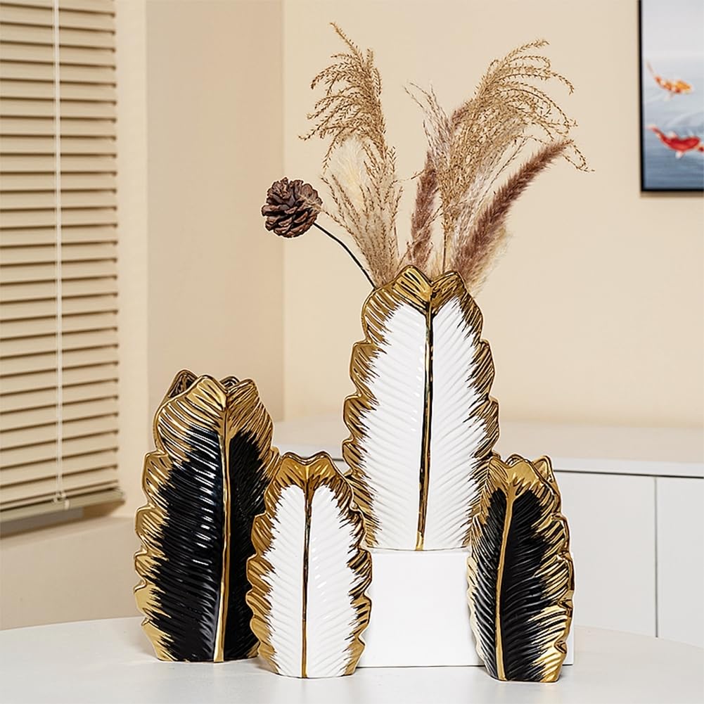 Set di 2 vasi in ceramica, moderno boho nordico, decorazione per soggiorno, matrimonio, cena, tavolo, feste, ufficio e camera da letto (Bianco e oro)
