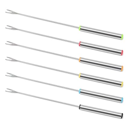 Fondue Forks, 9.5 Inch Color-Coded Stainless Steel Fondue Forks, Set of 6, with Heat Resistant Handle, Dishwasher Safe, Suitable for Chocolate Fountain,Hot Pot, Barbecue, Marshmallows