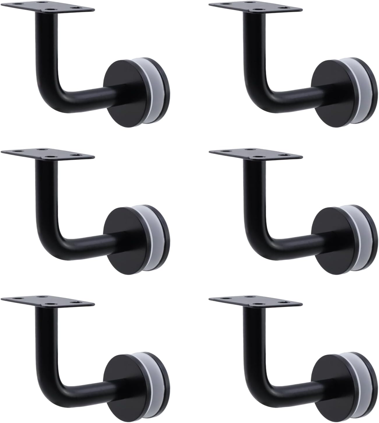 KUMGROT Handrail Stair Bracket Heavy Duty Wall Mount Bracket Curved for 6-16mm Thick Glass Mounting Handrail 1.57" Black 201 Stainless Steel 6 Pcs Set