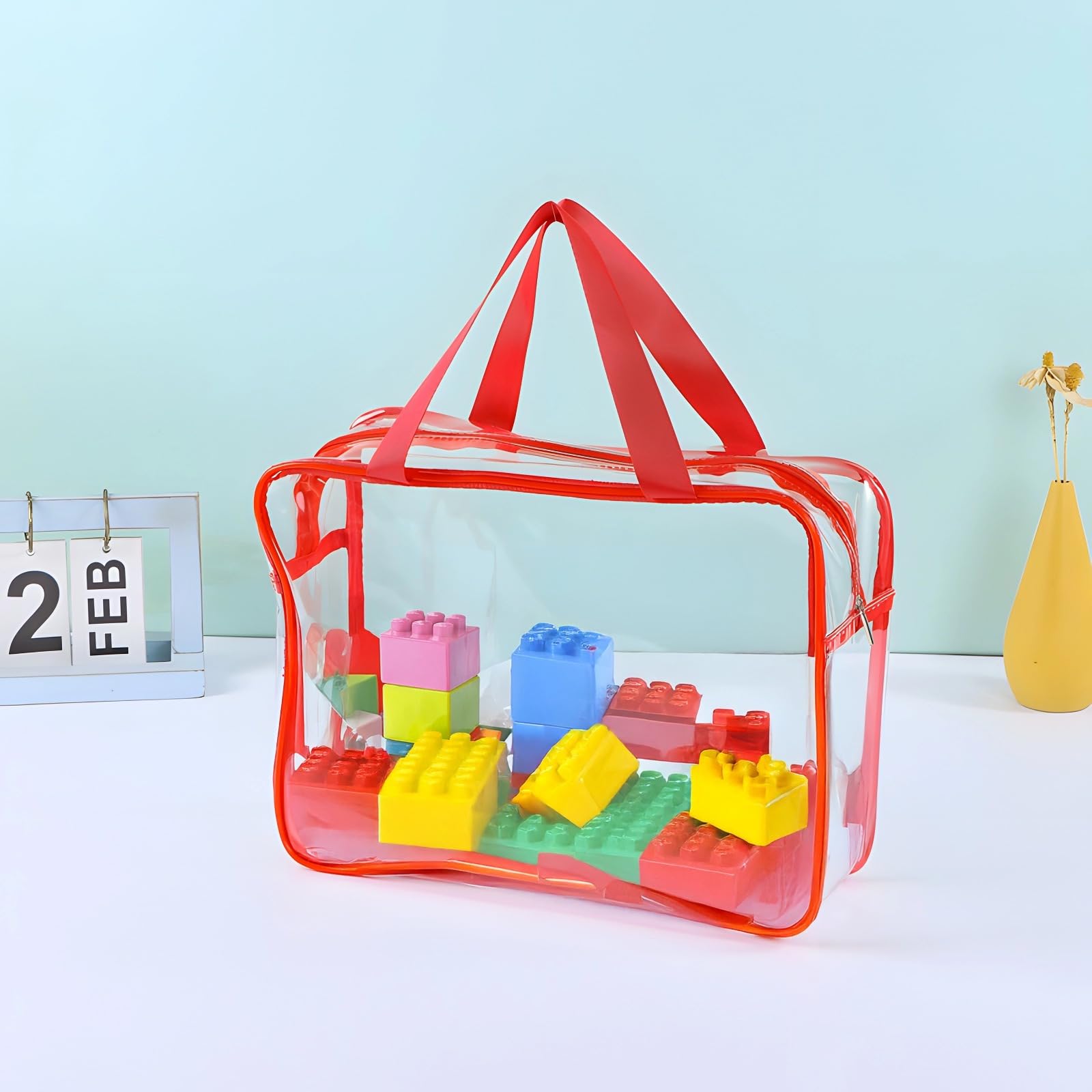 Bosreroy 6 Pcs Large Transparent PVC Storage Bags with Handles, Heavy Duty, Waterproof Organizers for Toys, Puzzles, Crafts, and Travel (11.8X8.66X3.9)