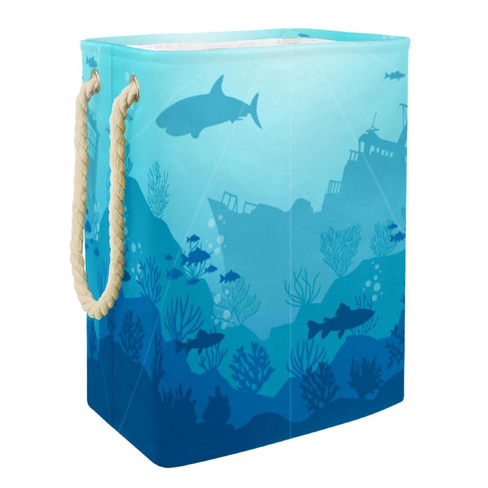 Panier à linge grand format avec poignée durable et motif océan