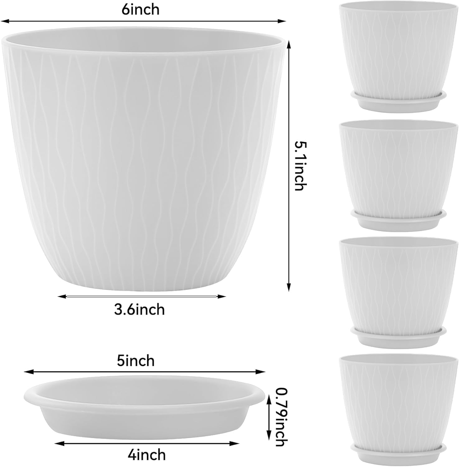 QRRICA 10/9/8/7.5/7 Inch Self Watering Pots and 5 Pack 6 Inch Planters